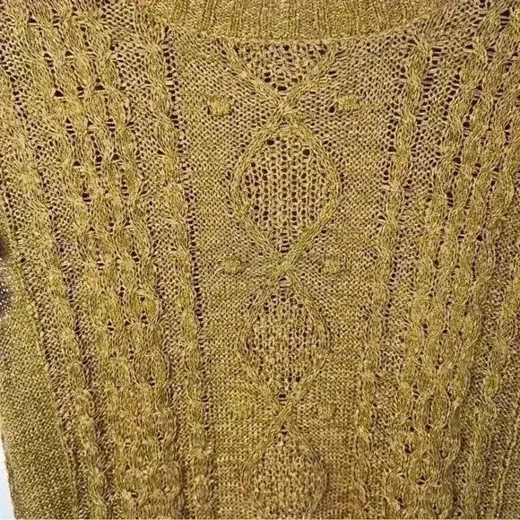 MINE Cable Knit Ruffle Sleeve Brown Sleeveless Sweater Size Medium - Picture 3 of 13